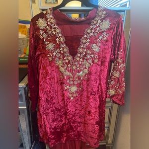 Velvet, Red 3 Piece Wedding Dress